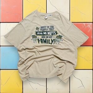 Vintage Y2K Humor Gamer Graphic Tee Men XL Jerzees Drive Me Nuts Beige Cream Art